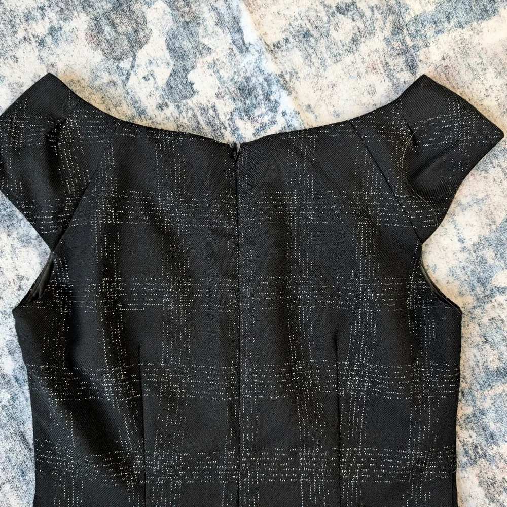 EUC Mossimo Stretch Sleeveless Black & Silver Midi Lined Dress Off Shoulder Sz 4 - Picture 9 of 11